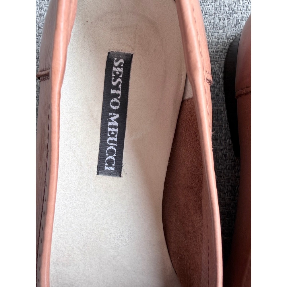 Sesto Meucci Leather Loafers Women 5.5 Tan Good Tassel Made in Italy Brogue - Picture 3 of 8